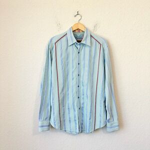 ROBERT GRAHAM Contrast-Trim Striped Button-Up Shirt Multi Embroidered